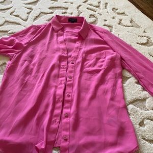 Hot pink button up v-neck shirt